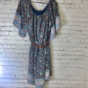 Paisley flowy boho dress with Gap leather belt
